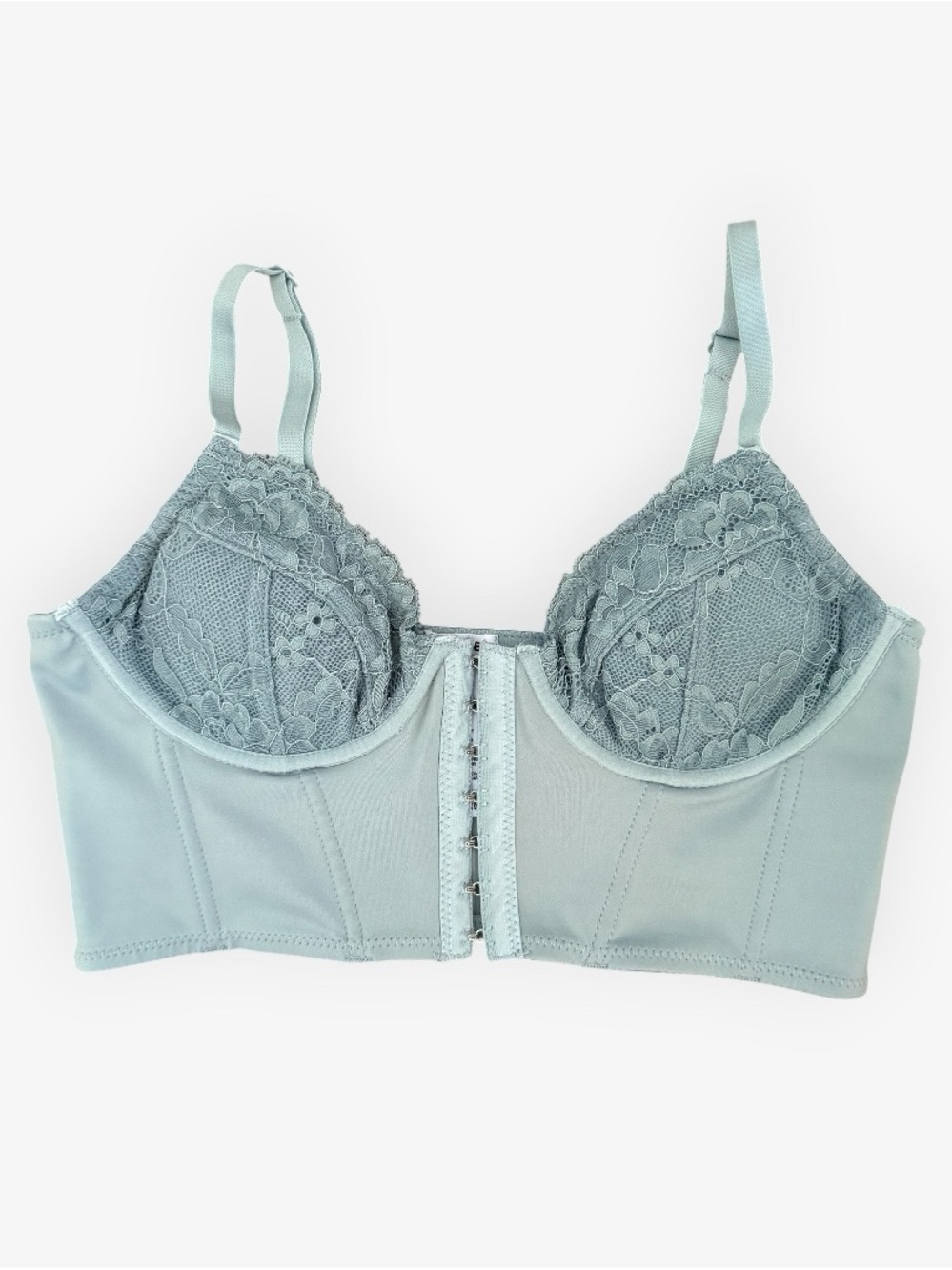 Garage Seafoam Luna Combo Lace Longline Bustier Bra Top Cropped Hook Front XS